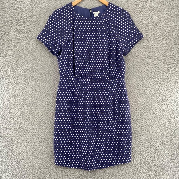 Fossil Dress Womens 2 Navy Polka Dot Silk Fit & Flare Raglan Short Sleeve Mini - Picture 1 of 10